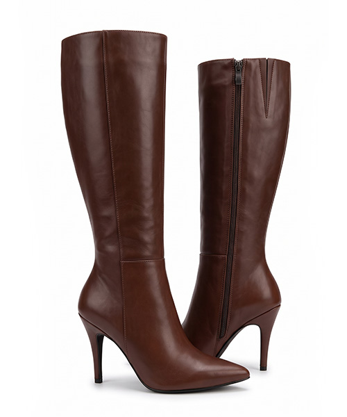 Botas largas Angelik color café tacón puntilla para mujer