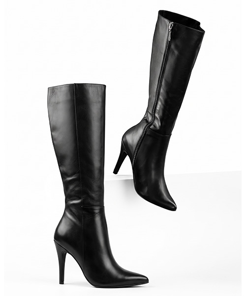 Botas largas Angelik color negro tacón puntilla para mujer